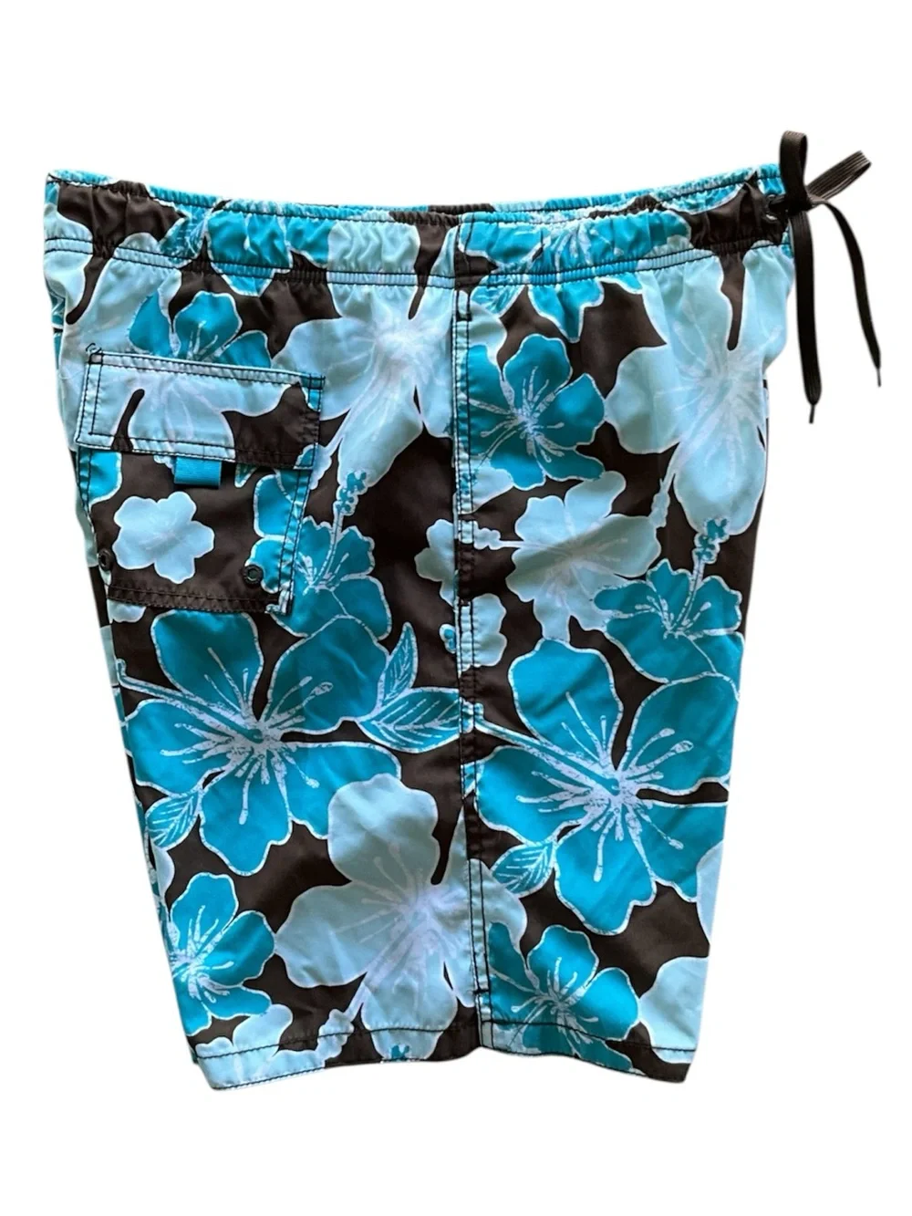 Merona Teal and Brown Floral Swim Trunks with Mesh Liner